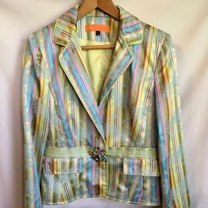 Cynthia Steffe Ladies Blazer Candystripe/Paisley Sz XL Jewelled Brooch Closure